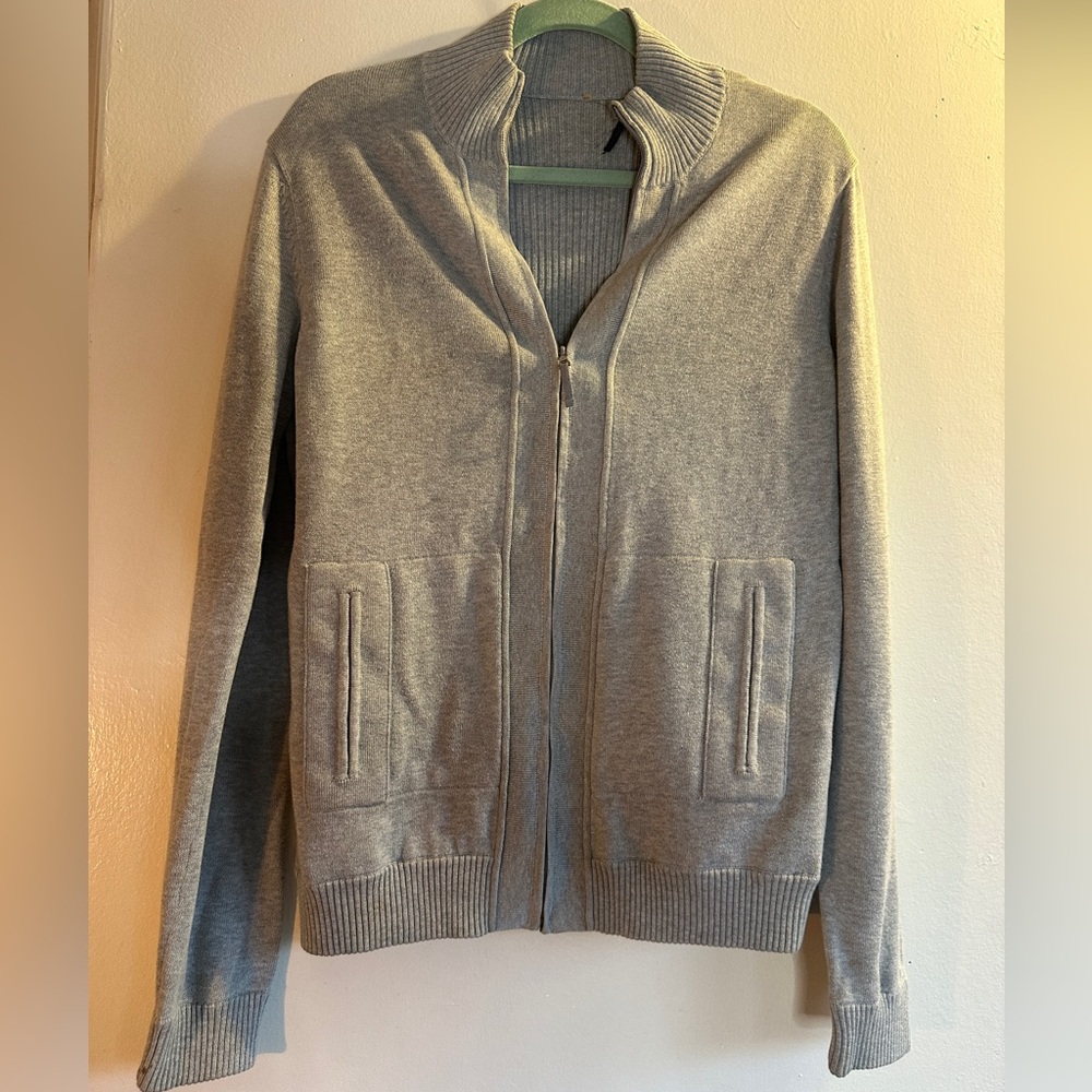 Tahari Gray Ribbed zip up sweater